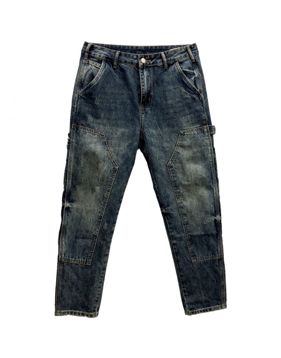 Loose Distressed Retro Stitching Tooling Motorcycle Jeans